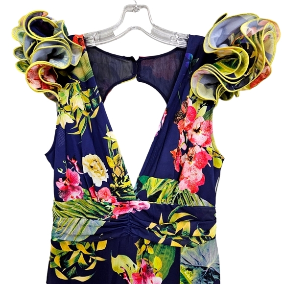 CQ by CQ Navy with Tropical Deep V Ruffled Cap Sleeve. - Picture 12 of 15